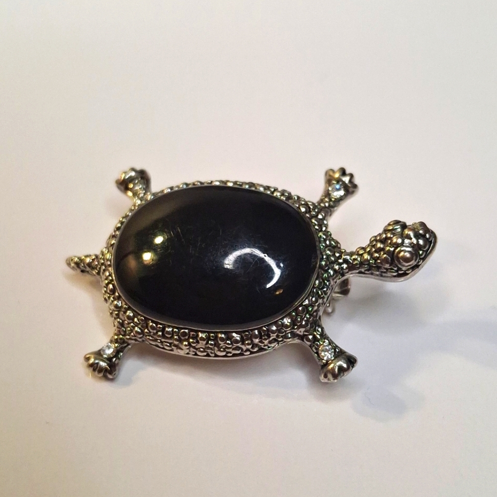 Silver & Black Turtle Brooch